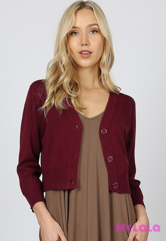 3/4 Sleeve Bolero Cropped Sweater (Cabernet) - My Lala Leggings