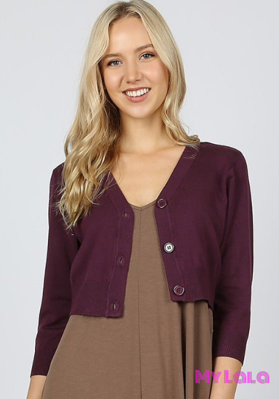 3/4 Sleeve Bolero Cropped Sweater (Dk Plum) - My Lala Leggings