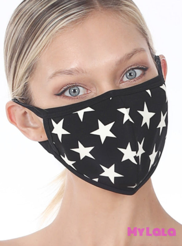 Black Shell Mask with White Stars - My Lala Leggings