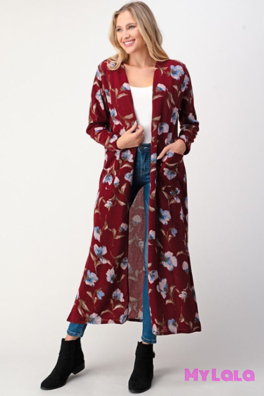 1 J2067 Blue Floral Cardigan (Wine)