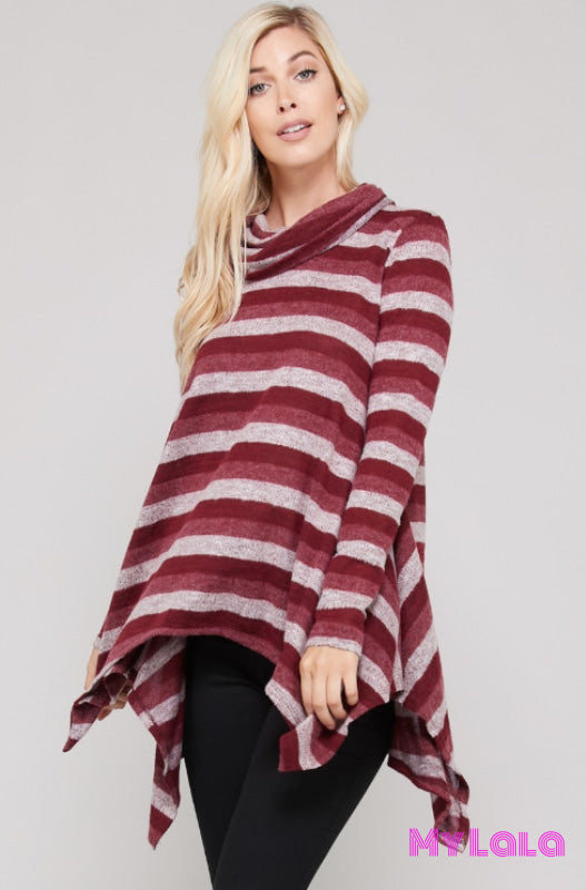 Calie Cowl Neck Trapeze Sweater (Wine) - My Lala Leggings