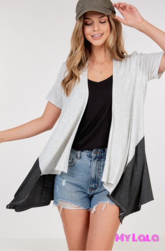 1 P1412 Color Block Cardigan (Ash Oatmeal/ Charcoal)