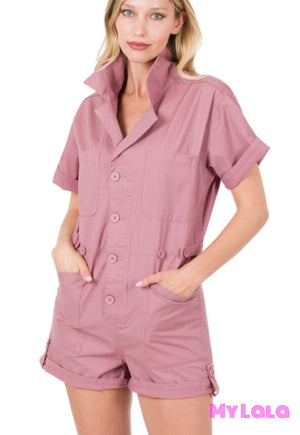 1 1038 Cotton Button Up Romper (Lt Rose)