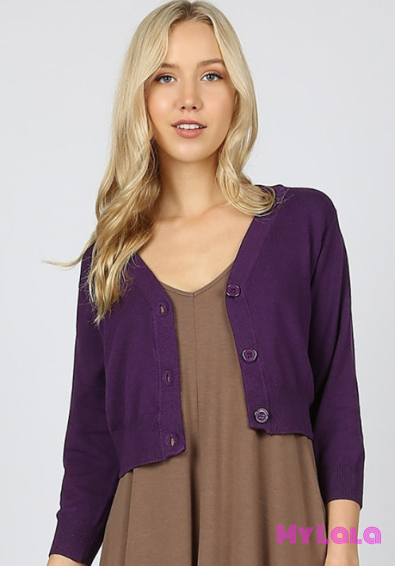 Curvy 3/4 Sleeve Bolero Cropped Sweater (Dk Purple) - My Lala Leggings