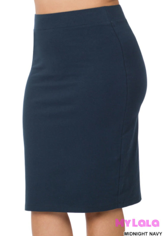 1 4562 Curvy Cotton Knee Length Skirt (Midnight Navy)