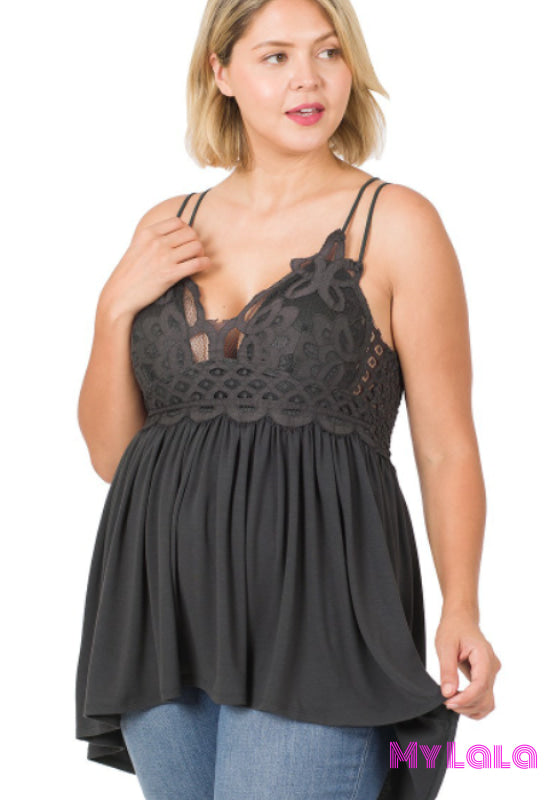 1 6345 Curvy Crochet Lace Cami (Ash Grey)