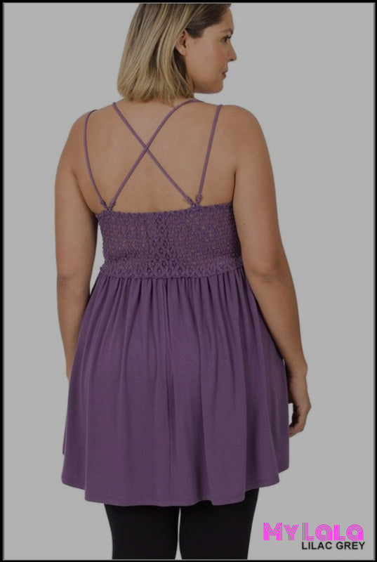 1 6345 Curvy Crochet Lace Cami (Lilac Grey)