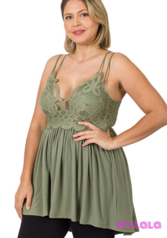 1 6345 Curvy Crochet Lace Cami (Lt Olive)