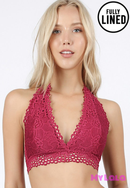 Curvy Halter Lace Bralette (Magenta)