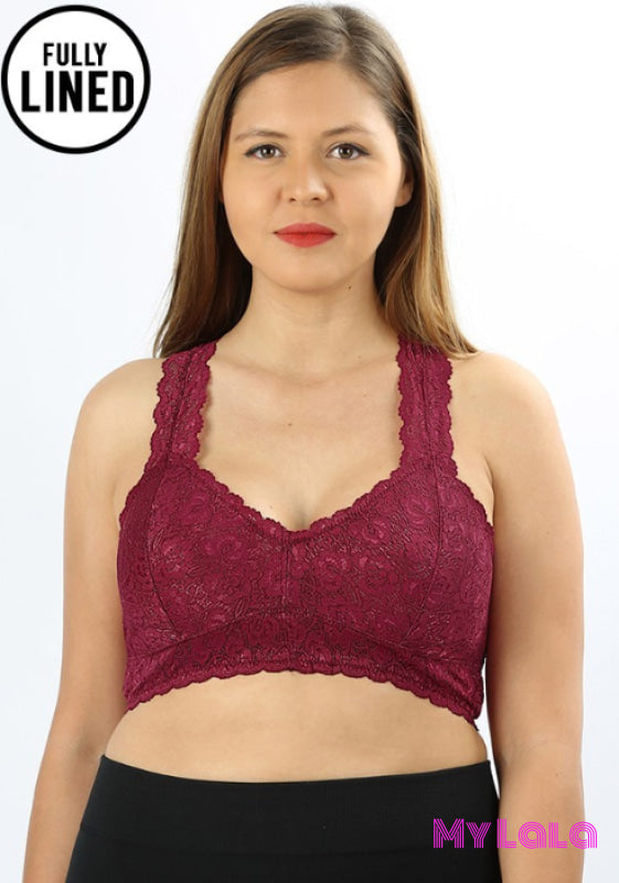 Curvy Lacy Back Lace Bralette (Dk Burgundy) - My Lala Leggings