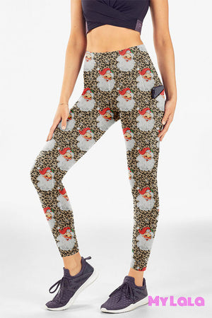 Curvy Pocket Leggings (Leopard Santa)