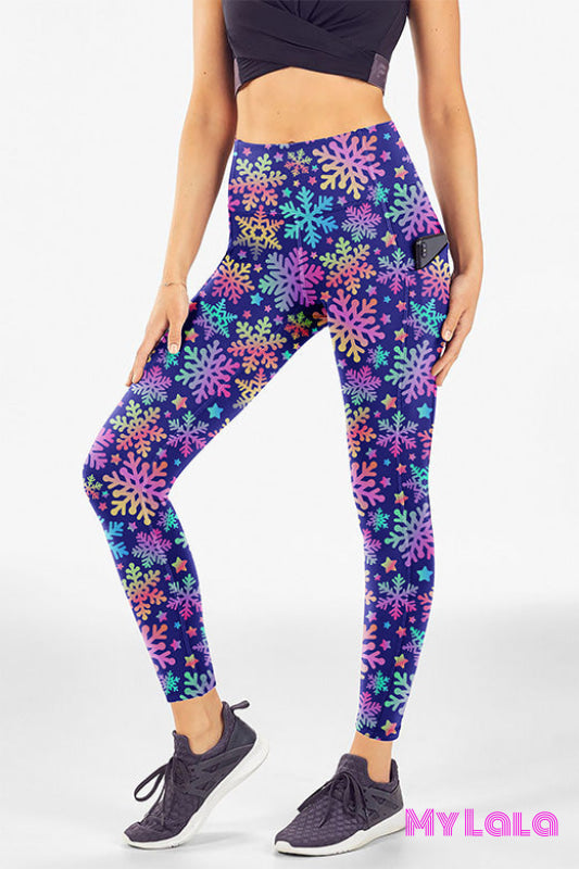 Curvy Pocket Leggings (Neon Snowflake)