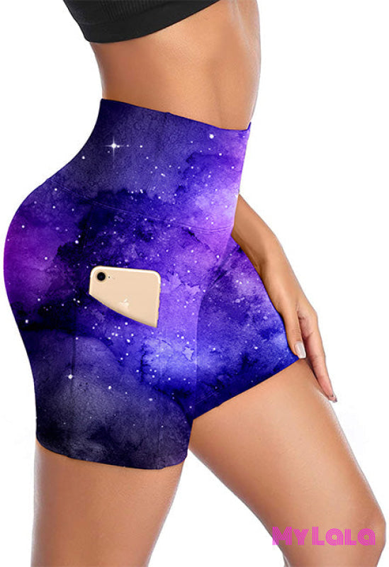 Curvy Pocketed Gym Shorts (Galaxy)