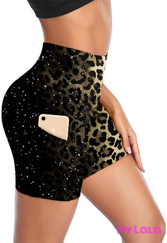 Curvy Pocketed Gym Shorts (Glitter Leopard)