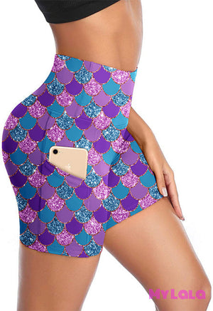 Curvy Pocketed Gym Shorts (Purple Mermaid)