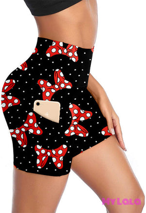 Curvy Pocketed Gym Shorts (Red Bow)