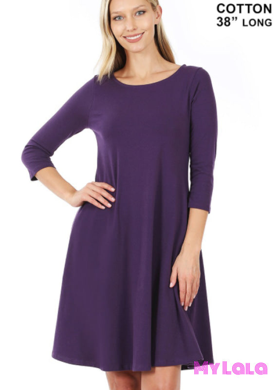 1 4596 3/4 Sleeve Pocketed A Line (Dk Purple)