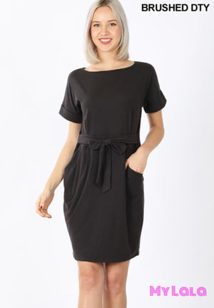 1 2289 Dress - Belted Bow Pocketed (Black)