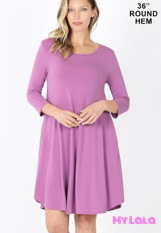 Dress - Raceland Round Hem A-Line (Dk Mauve) - My Lala Leggings