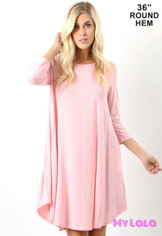 Dress - Raceland Round Hem A-Line (Dusty Pink) - My Lala Leggings