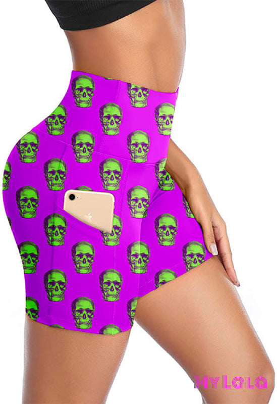 Ec2 Pocketed Gym Shorts 24-32 (Neon Skull)