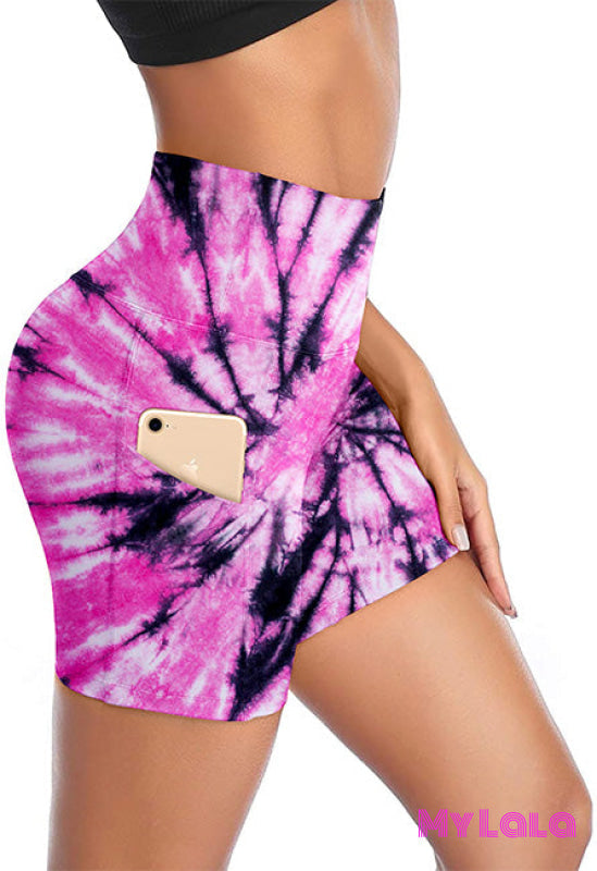 Extra Curvy Pocketed Gym Shorts 20-26 (Pink Tie Dye)