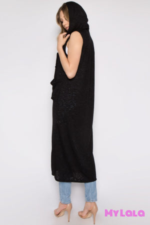 1 J6008 Hooded Sleeveless Cardigan (Black)