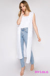 1 J6008 Hooded Sleeveless Cardigan (White)