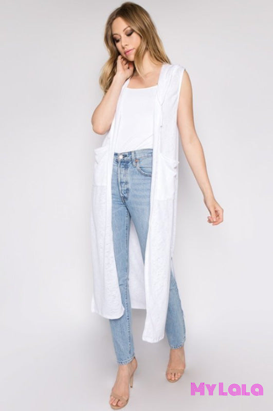 1 J6008 Hooded Sleeveless Cardigan (White)