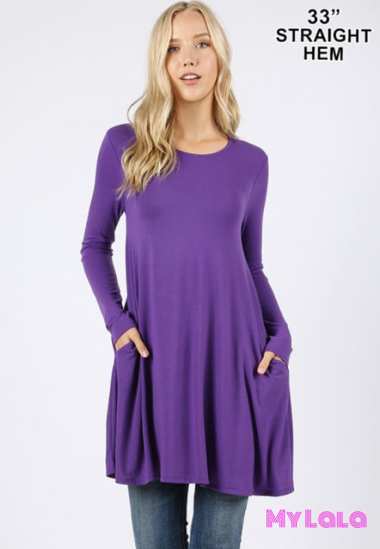 Lydia Long Sleeve Pocket Tunic (Purple) - My Lala Leggings