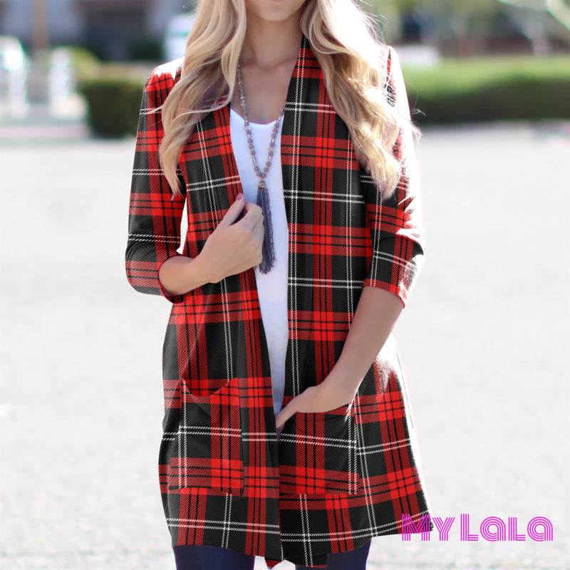 Olivia Cardigan (Red Plaid) - My Lala Leggings