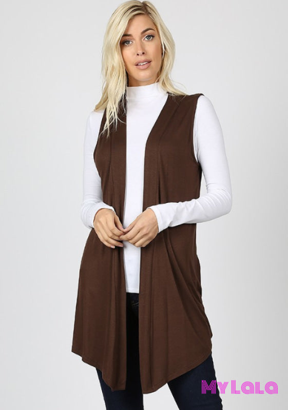 Open Front Sleeveless Cardigan (Americano) - My Lala Leggings