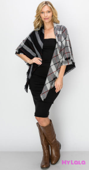 Plaid Blanket Scarf (Black) - My Lala Leggings