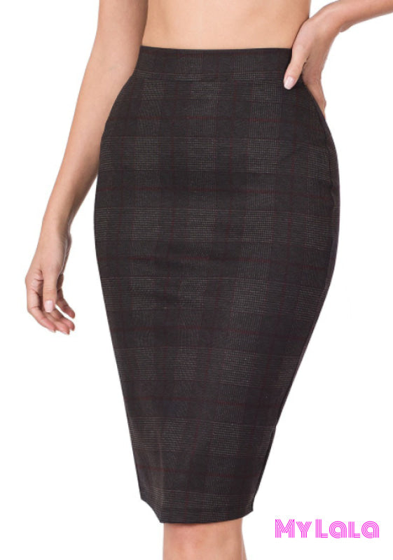 1 1092 Plaid Pencil Skirt (Dk Grey)