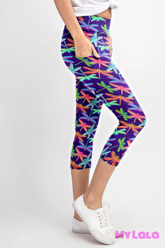 Pocketed Yoga Softy Capri OS (Neon Dragonfly) - My Lala Leggings