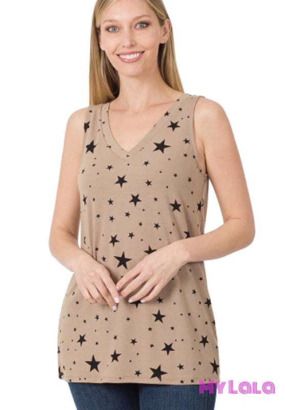 1 8010 Sleeveless Star V Neck (Ash Mocha)