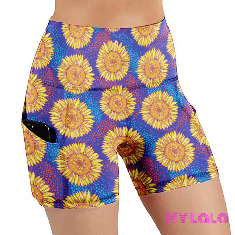 SUNFLOWER SKY (Extra Curvy 24-32) Pocketed Shorts - My Lala Leggings