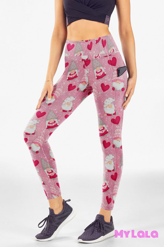 Yoga Band - Curvy Pocketed Legging (Pink & Red Gnome) - My Lala Leggings