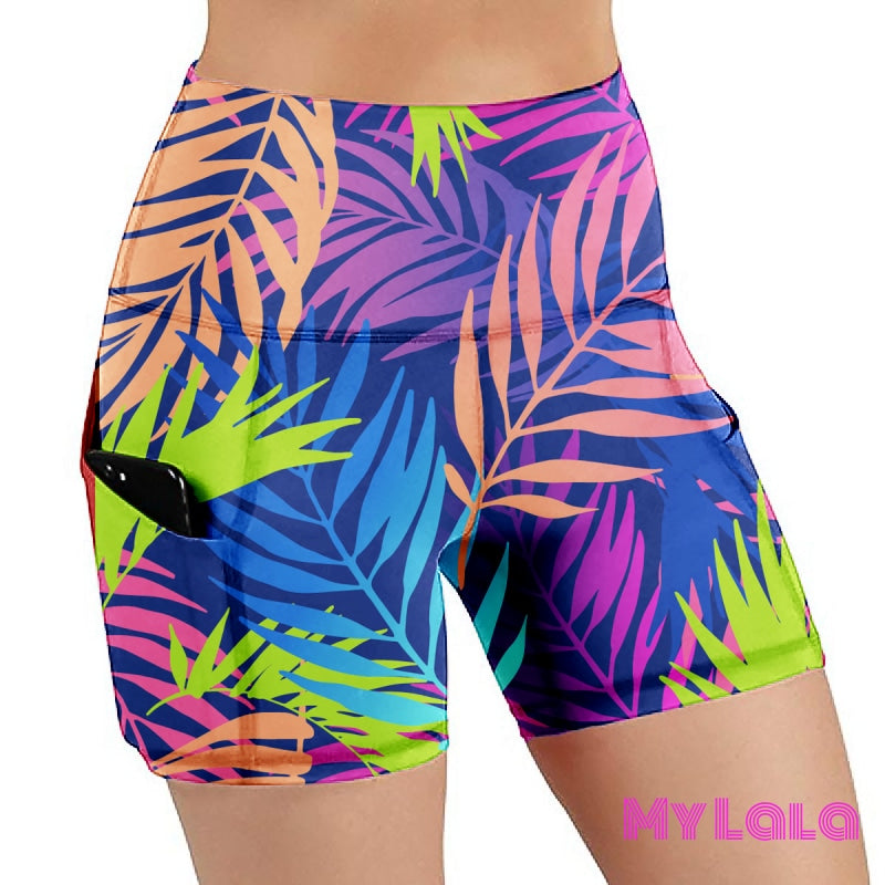 Neon Palms (Extra Curvy 24-32) Pocketed Shorts